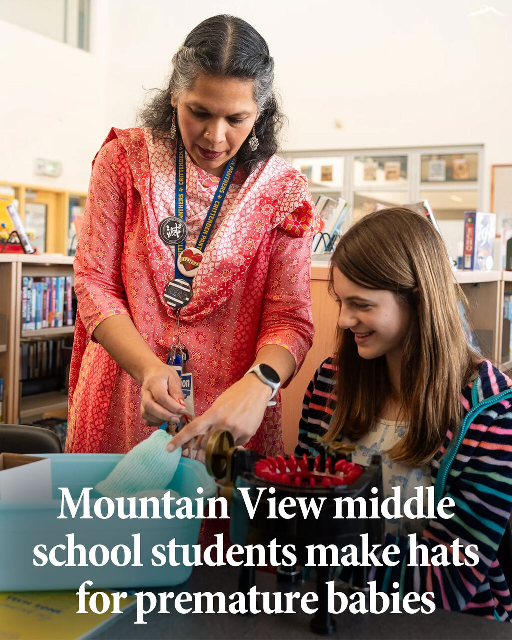 Mountain View middle school students make hats for premature babies