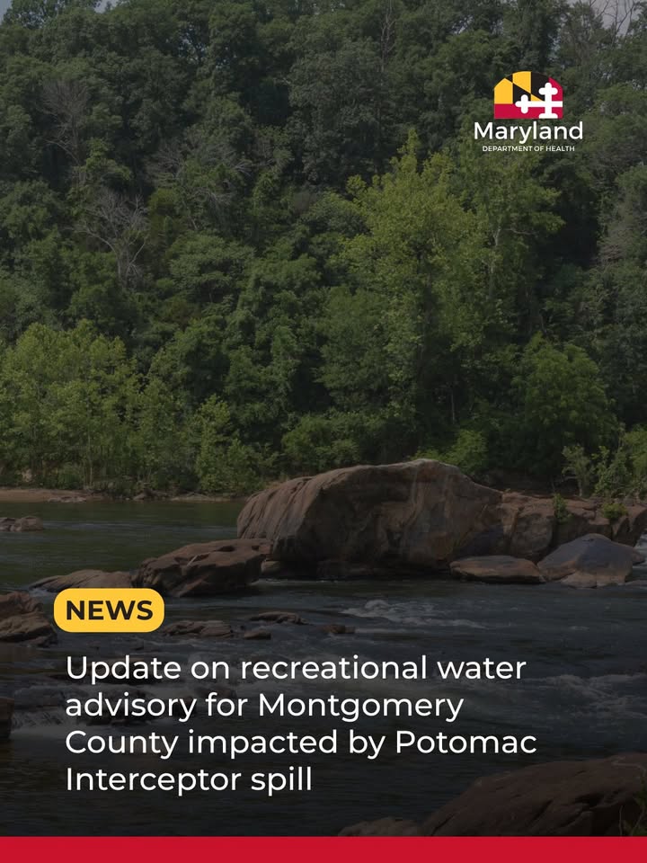 Update on recreational water advisory for Montgomery County impacted by Potomac Interceptor spill