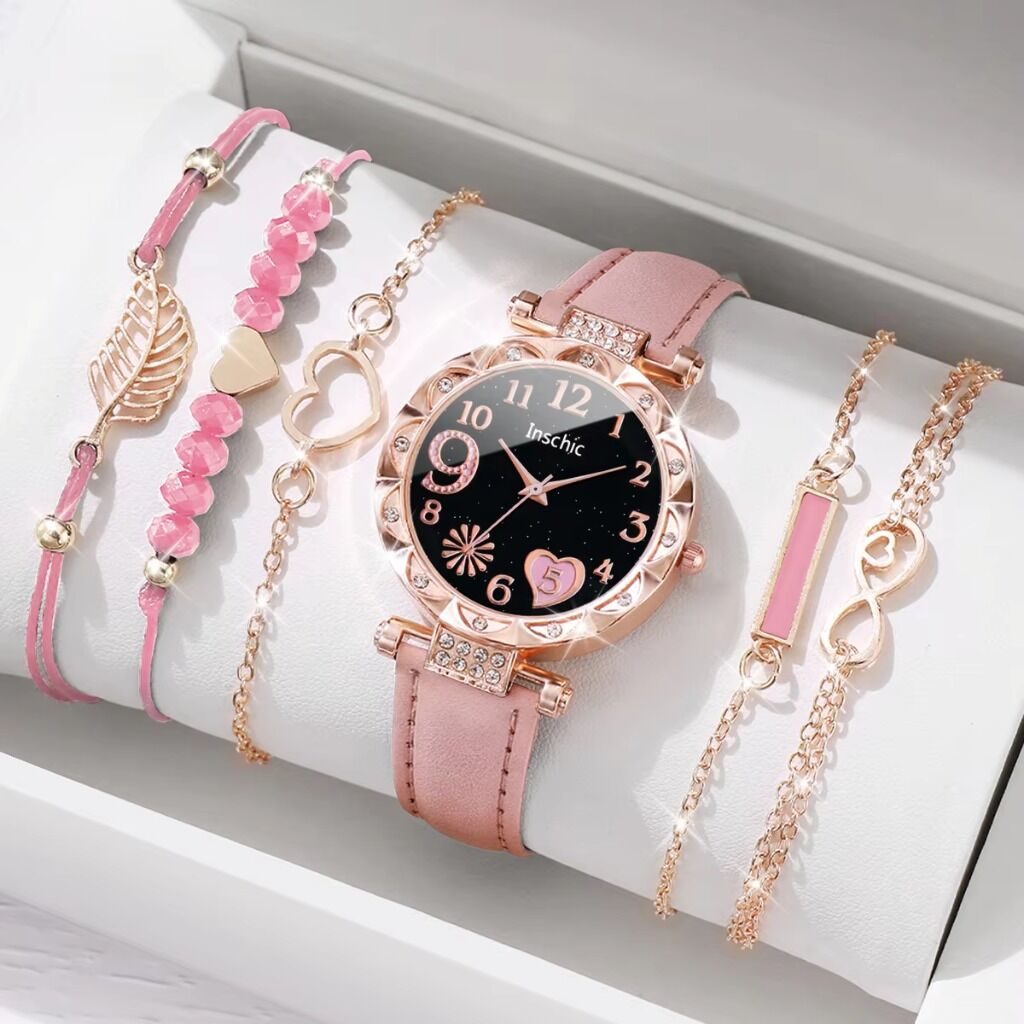 Elegant Pink Women Watch & Bracelet Set | Stylish Gift Combo for Girls 💖