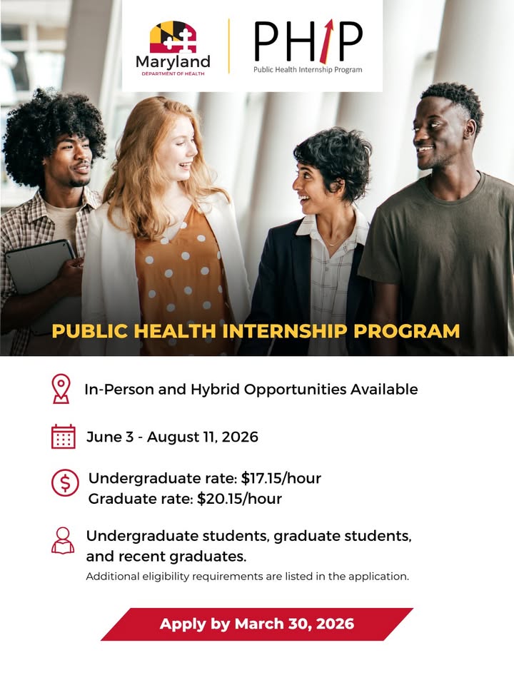 Thumbnail version of the Instagram graphic announcing the Public Health Internship Program for Summer 2026. Click through to access the full application.