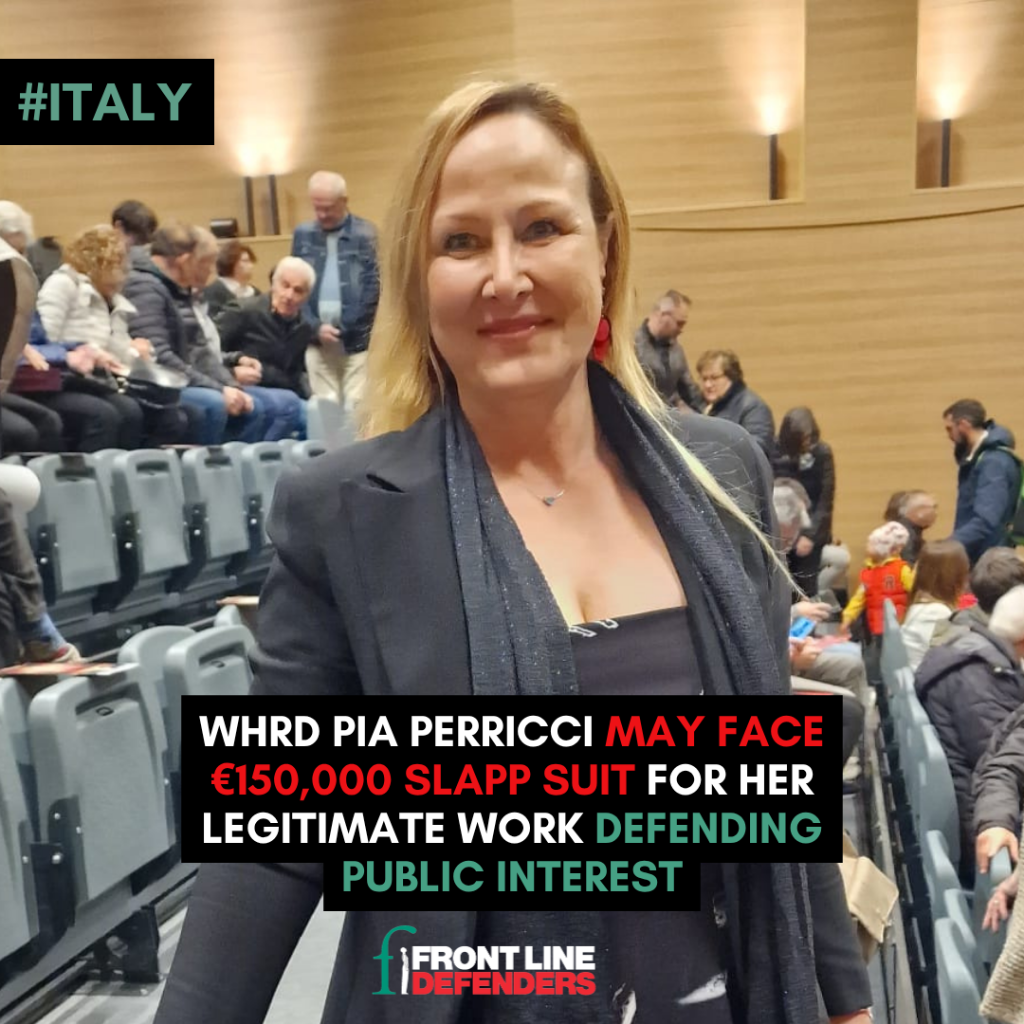 WHRD Pia Perricci faces SLAPP case by Marche Multiservizi S.p.A.