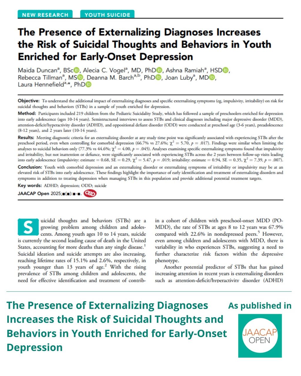 JO 0925 The Presence of Externalizing Diagnoses Increases the Risk of Suicidal Thoughts and Behaviors in Youth Enriched for Early-Onset Depression