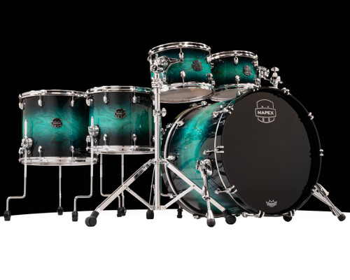 Mapex Saturn VI 5pc Maple/Walnut Drum Kit &ndash; Marine Teal Burst Studioease 10/12/14/16/22 SR628XUZXT