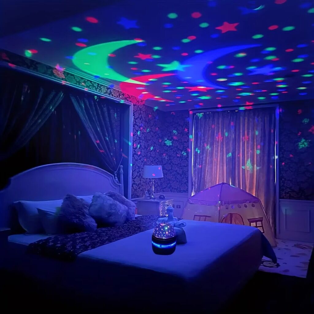 Starry Night Light Projector for Kids &ndash; Rotating Cosmos Star Moon 