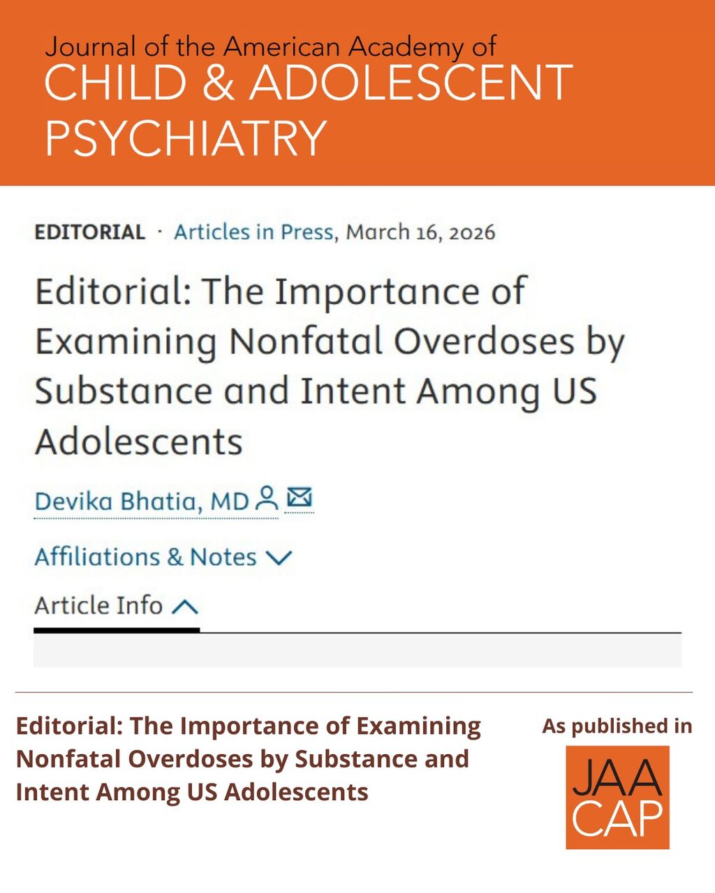 JAACAP AIP Editorial: The Importance of Examining Nonfatal Overdoses by Substance and Intent Among US Adolescents