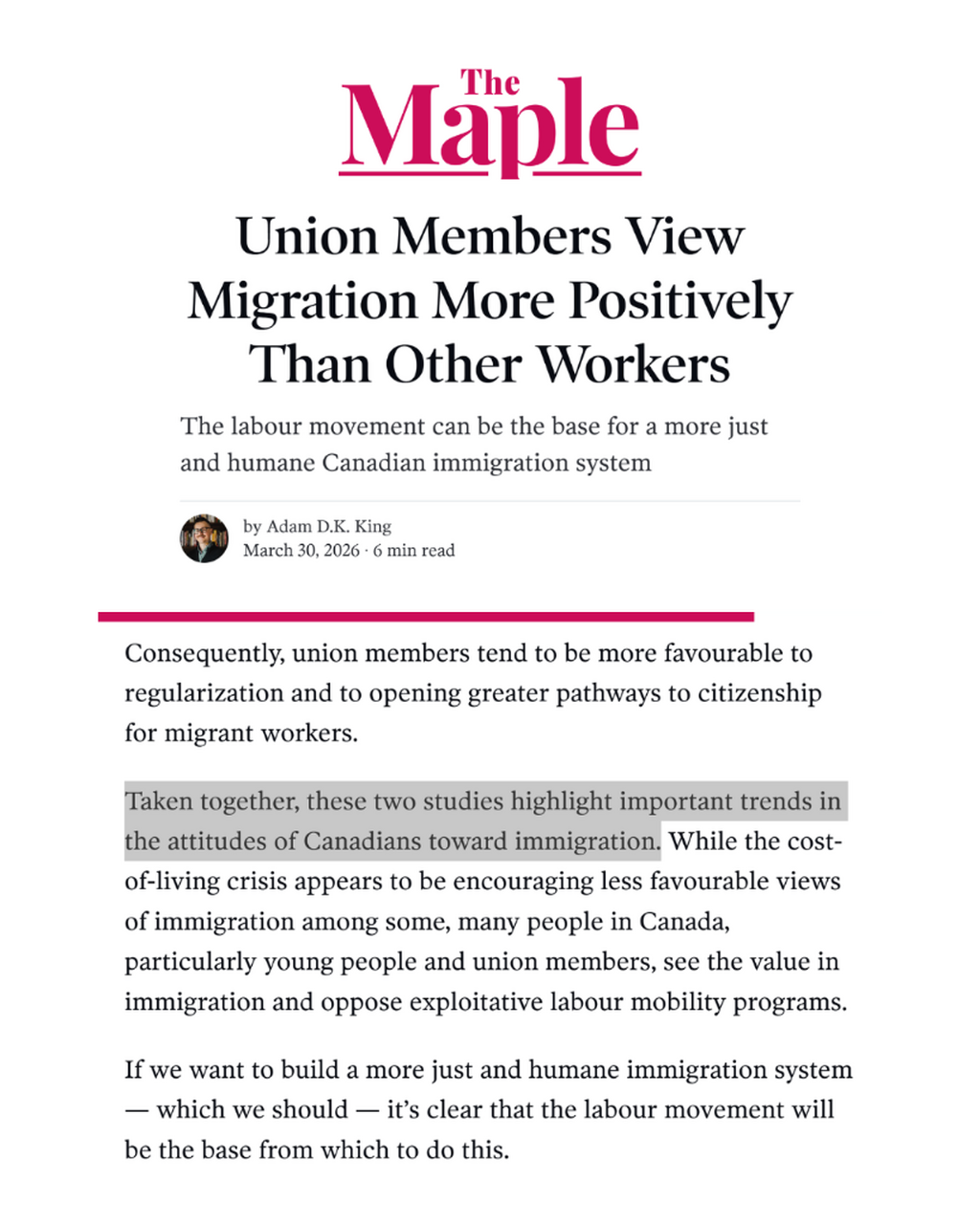 Union Members View Migration More Positively Than Other Workers | The Maple
