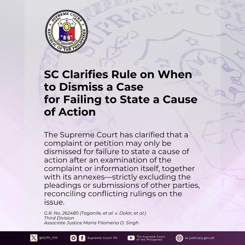 SC Clarifies Rule on When to Dismiss a Case for Failing to State a Cause of Action