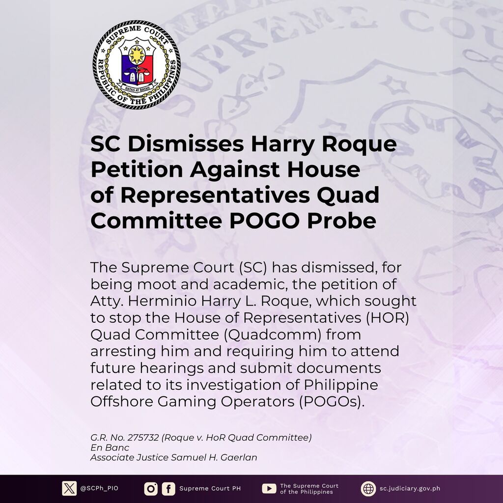 SC Dismisses Harry Roque Petition Against House Quad Committee over POGO Inquiry