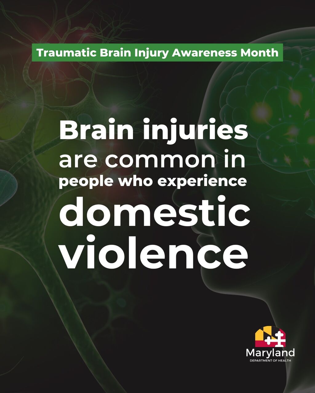 Preview image of Traumatic Brain Injury Awareness Month post stating that Brain injuries are common in people who experience domestic violence. Click to learn more.