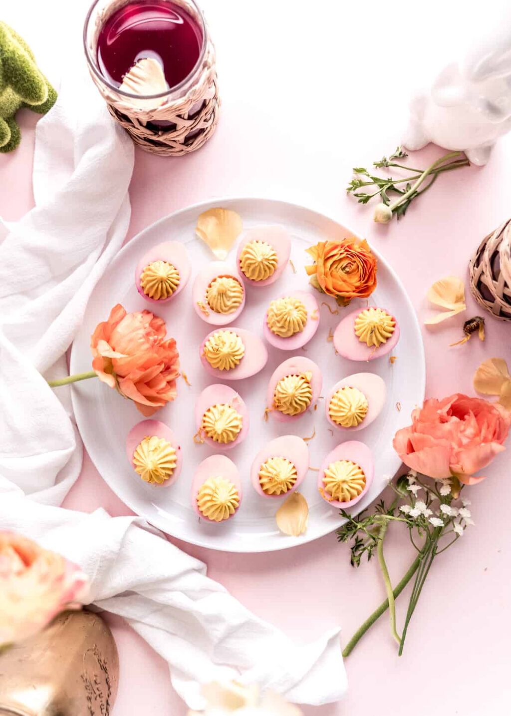 Naturally Colored Pink Easter Deviled Eggs Recipe