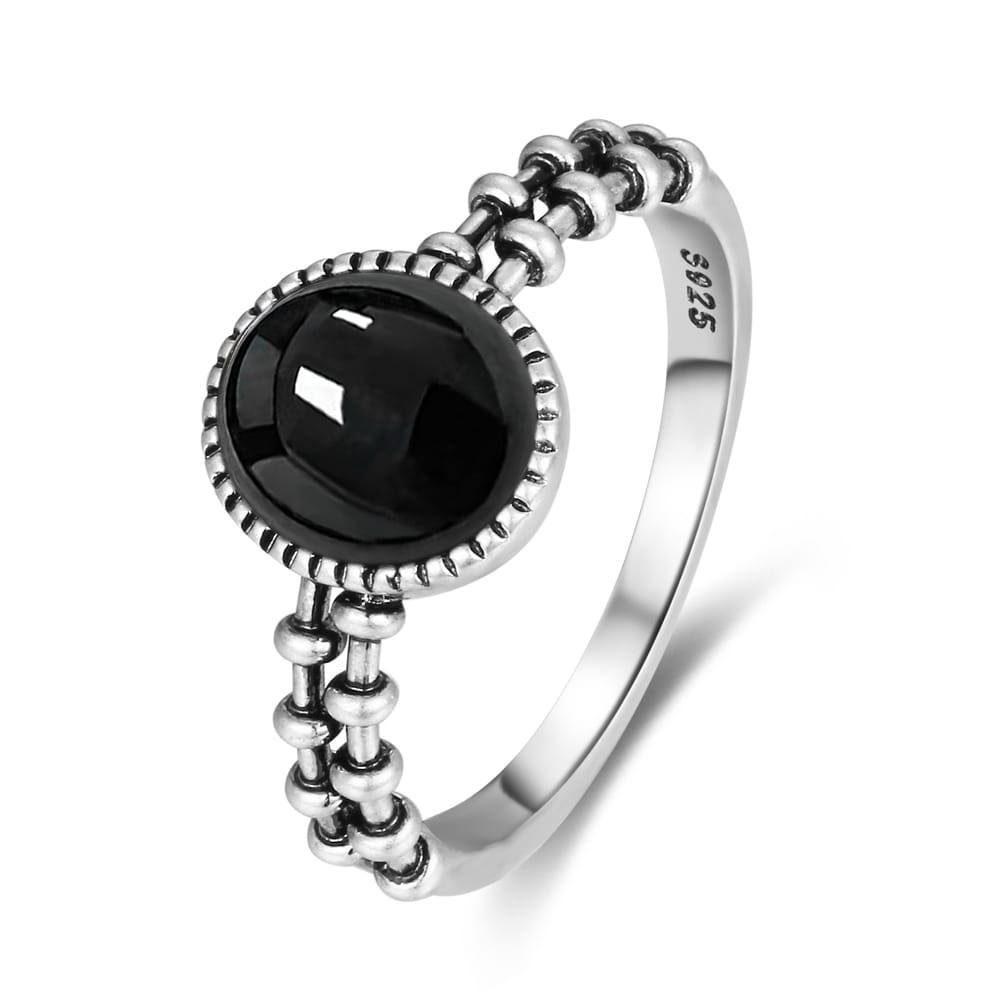 925 Sterling Silver Black Stone Ring for Women & Men | Elegant Adjustable Designer Ring