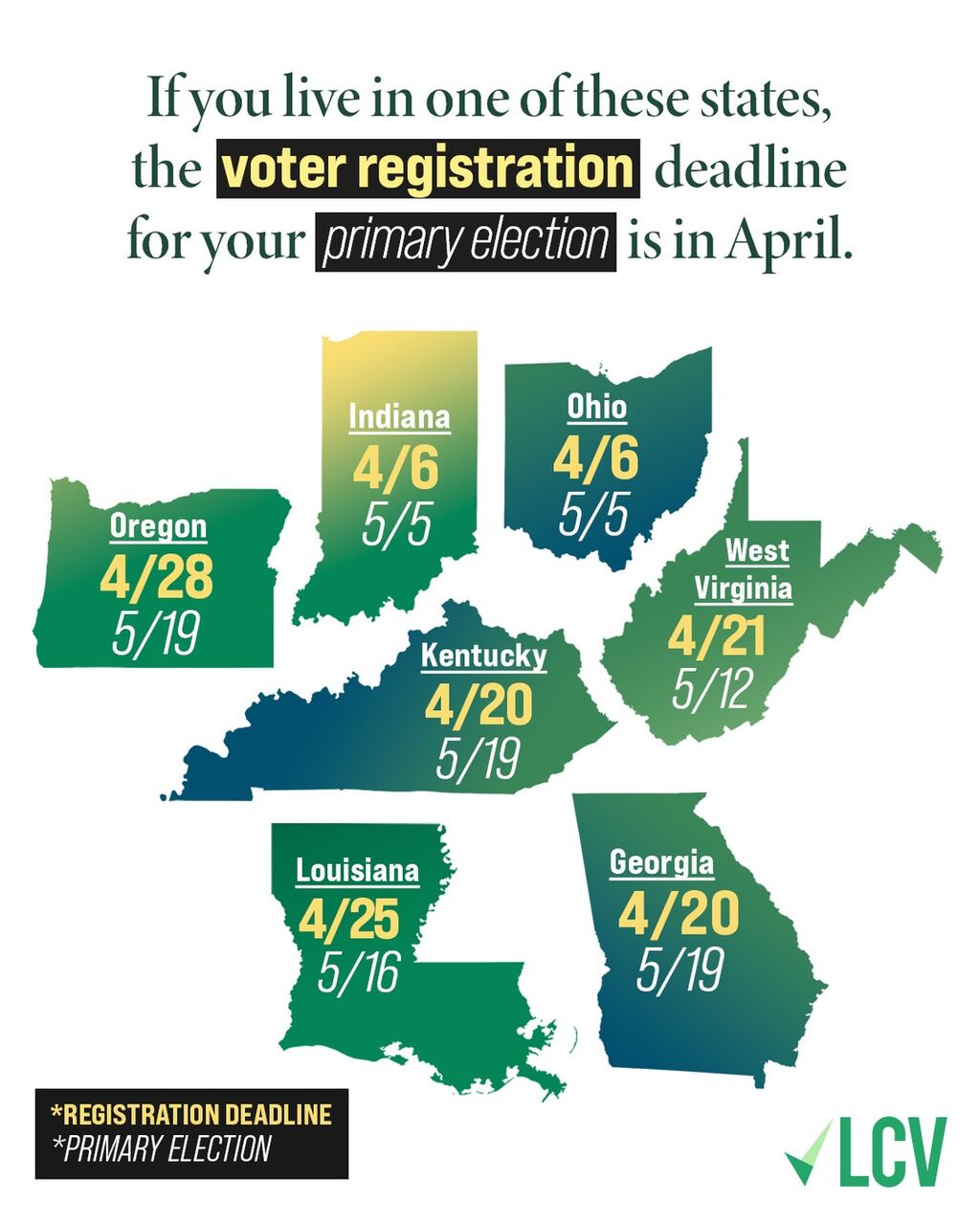  If you live in one of these states, the voter registration deadline for your primary election is in April!