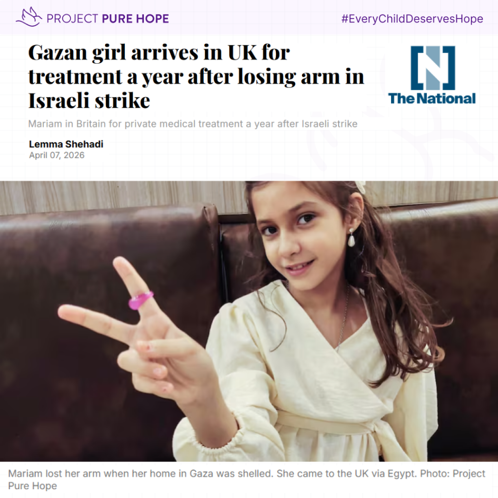 ARTICLE: Gazan girl arrives in UK for treatment a year after losing arm in Israeli strike