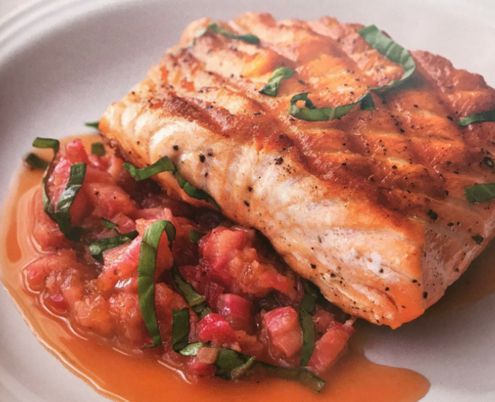 Salmon with Savory Rhubarb Sauce