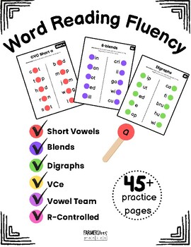 Phonics Fluency Word Lists CVC | Digraphs | Blends | Vowel Teams