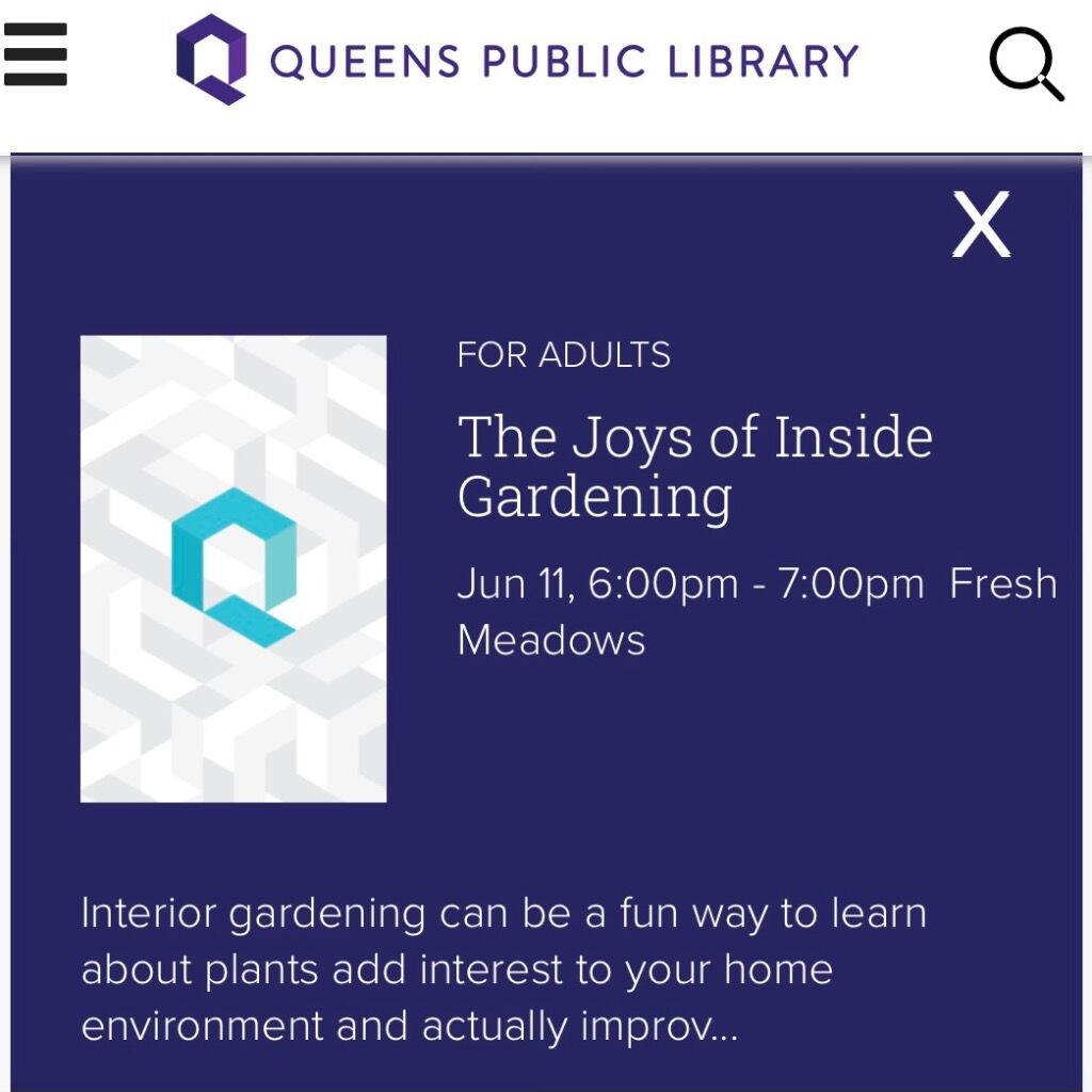 6/11, 6pm | Joys of Indoor Gardening (Queens Library @ Fresh Meadows)