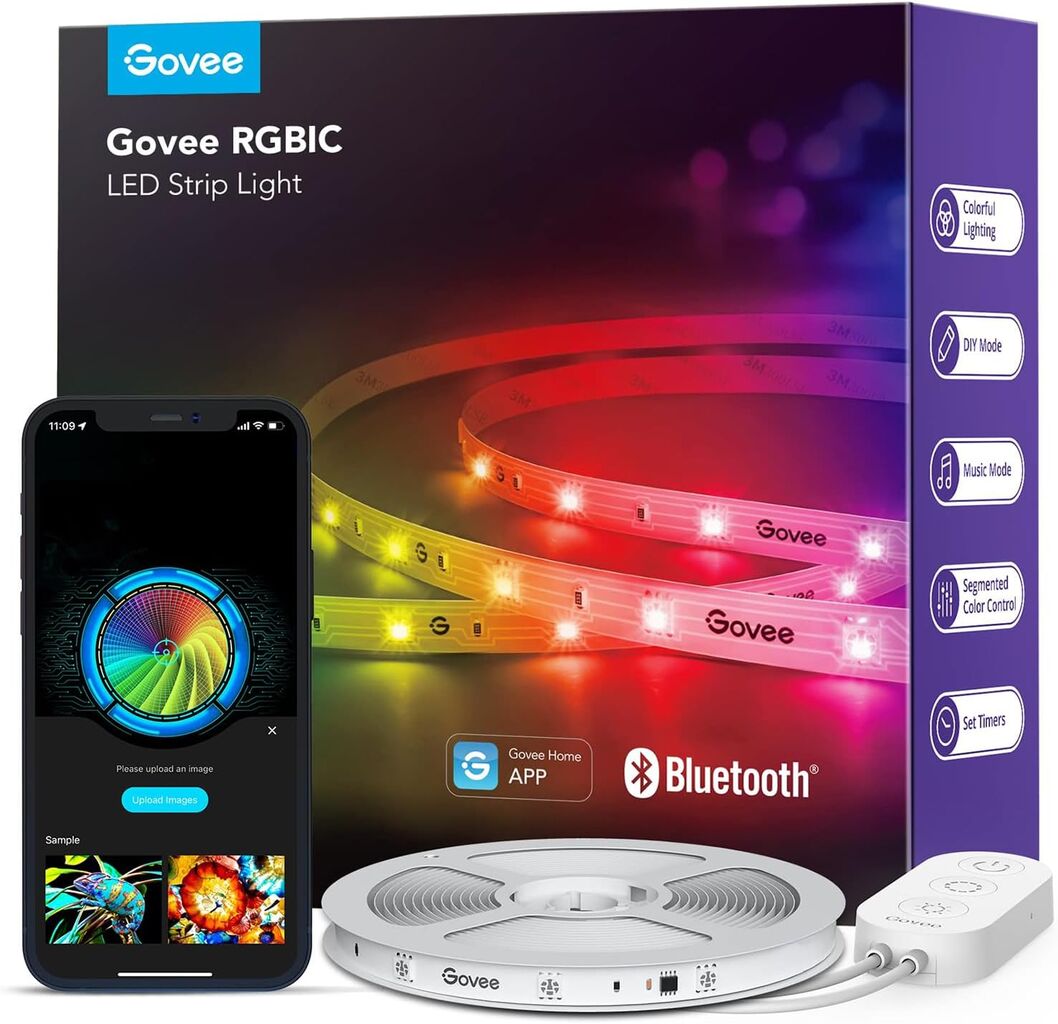 Govee RGBIC LED Strip Lights, 32.8ft Smart LED Lights for Bedroom, Bluetooth ...
