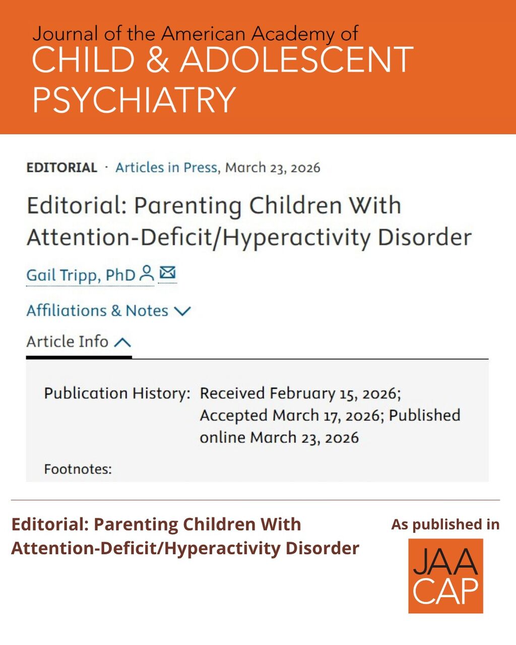 JAACAP AIP Editorial: Parenting Children With Attention-Deficit/Hyperactivity Disorder
