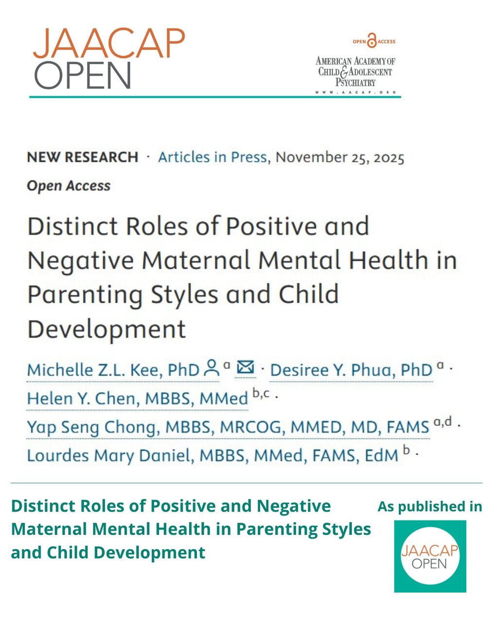 JAACAP 0426 Distinct Roles of Positive and Negative Maternal Mental Health in Parenting Styles and Child Development