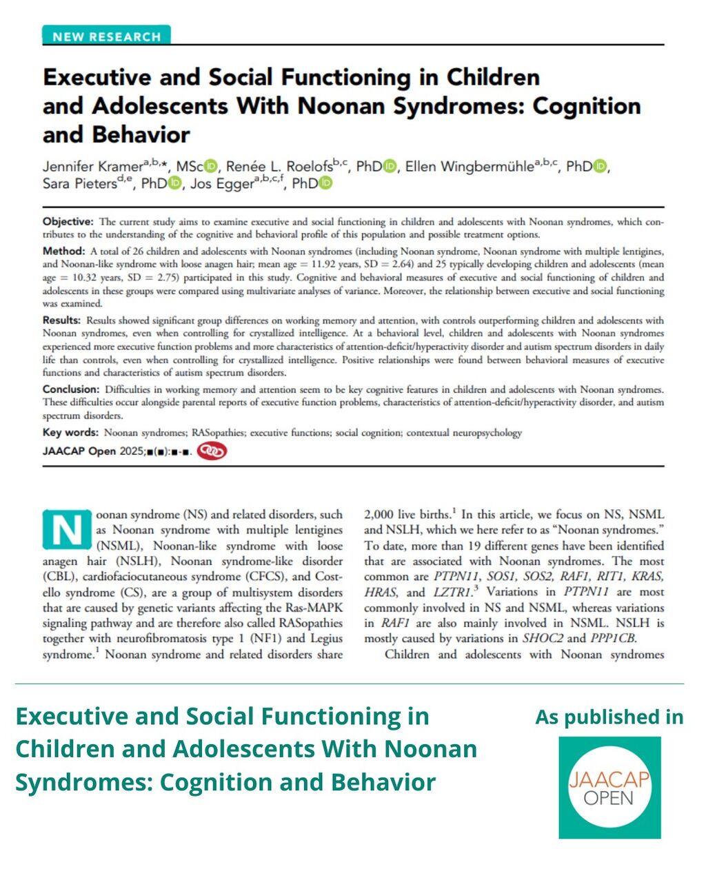 JO 0925 Executive and Social Functioning in Children and Adolescents With Noonan Syndromes: Cognition and Behavior