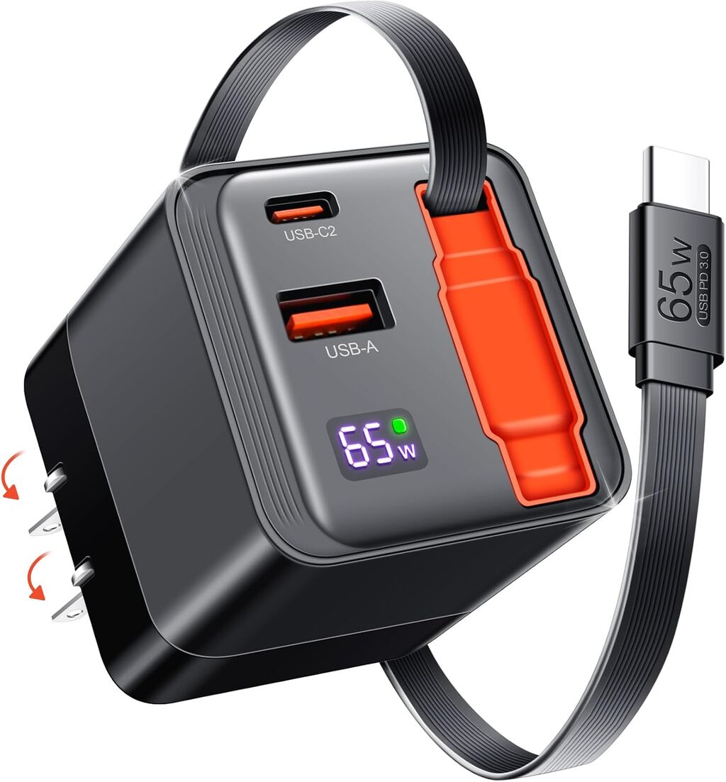 65W Retractable USB C Charger Block, PD PPS Fast Charging Wall Charger with R...