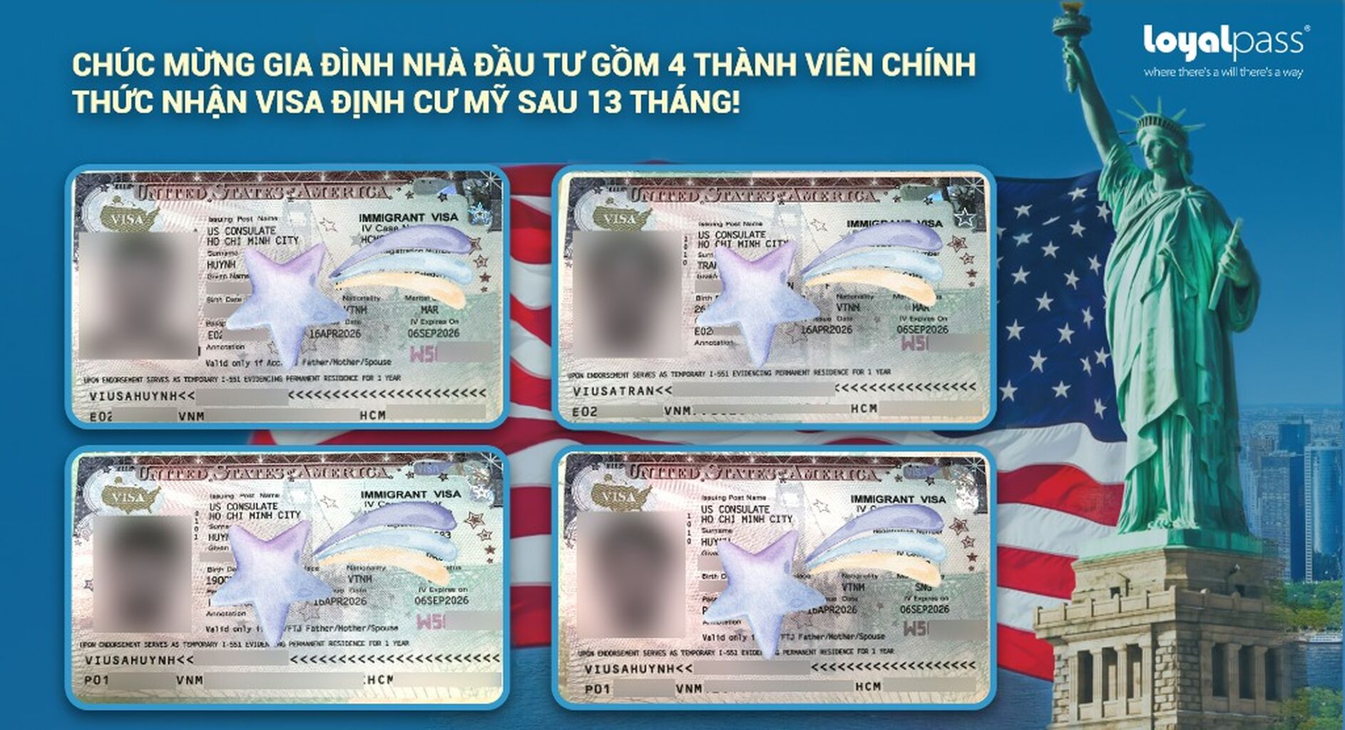 Ch&uacute;c mừng Gia đ&igrave;nh Nh&agrave; đầu tư gồm 4 th&agrave;nh vi&ecirc;n ch&iacute;nh thức nhận Visa định cư Mỹ sau 13 th&aacute;ng! 