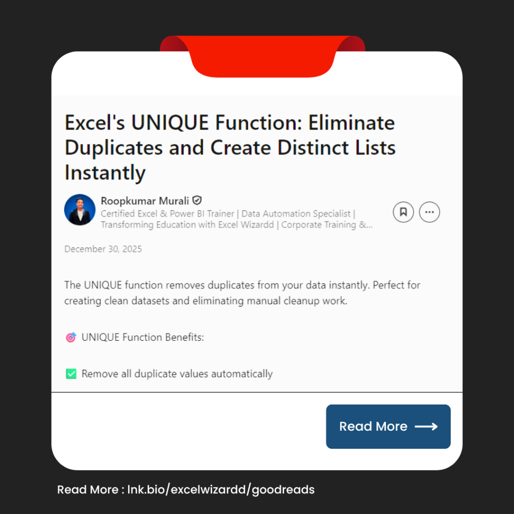 🧹 Excel's UNIQUE Function: Eliminate Duplicates and Create Distinct Lists Instantly 