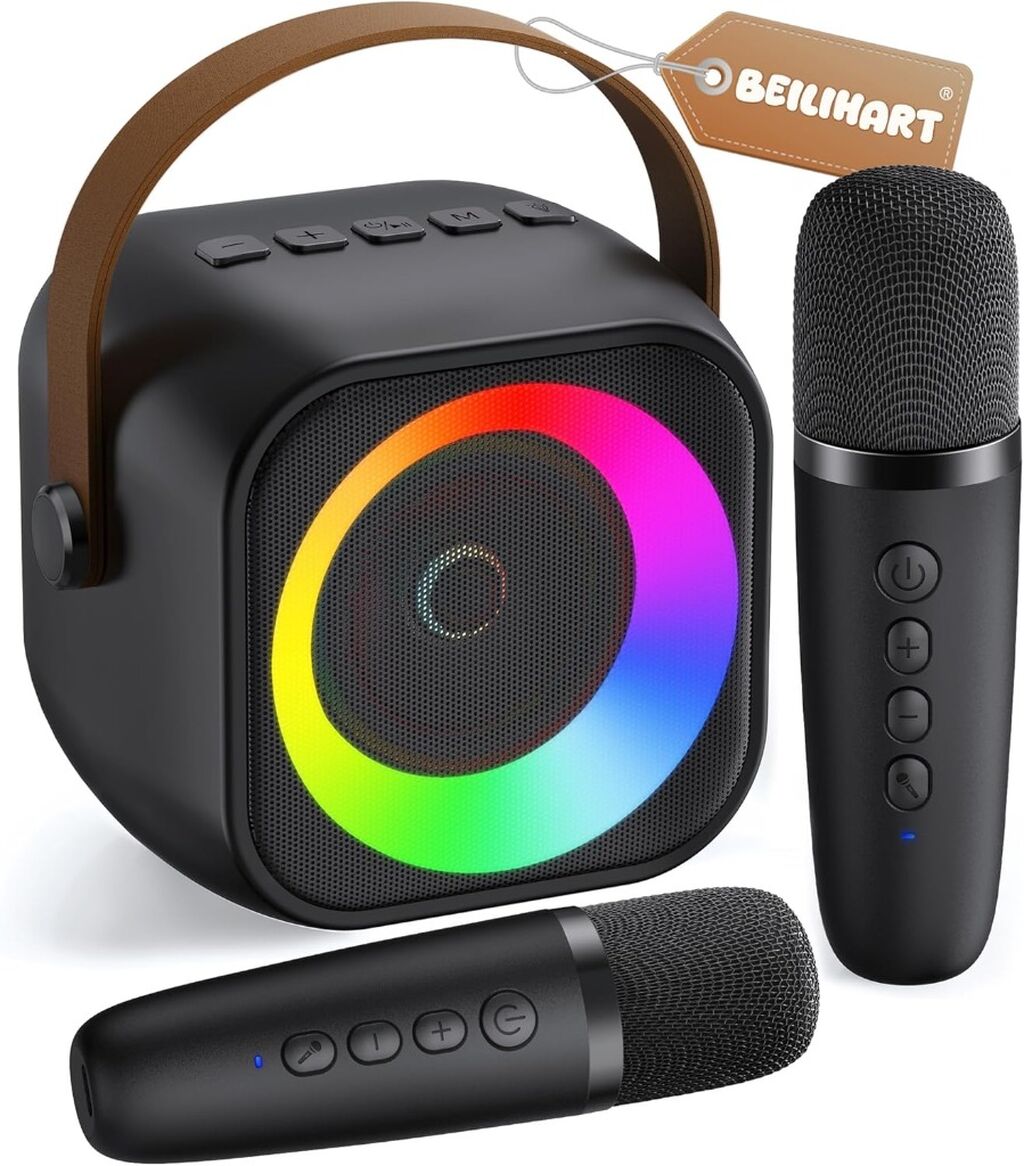 Mini Karaoke Machine with 2 Wireless Microphones: $17+