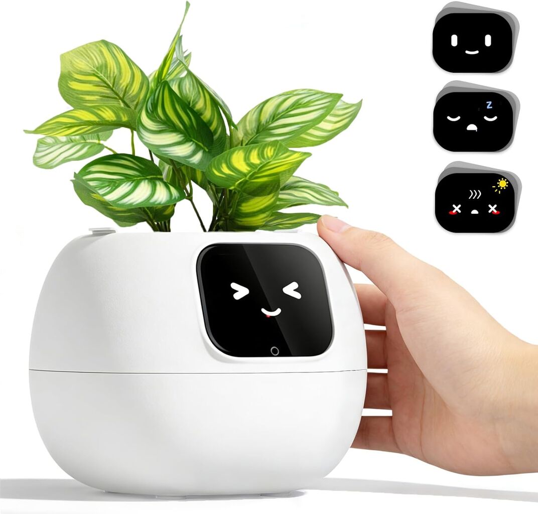 Smart Flower Pot, Smart Pet Planter Robot Guidance on Plant Care with Emotico...