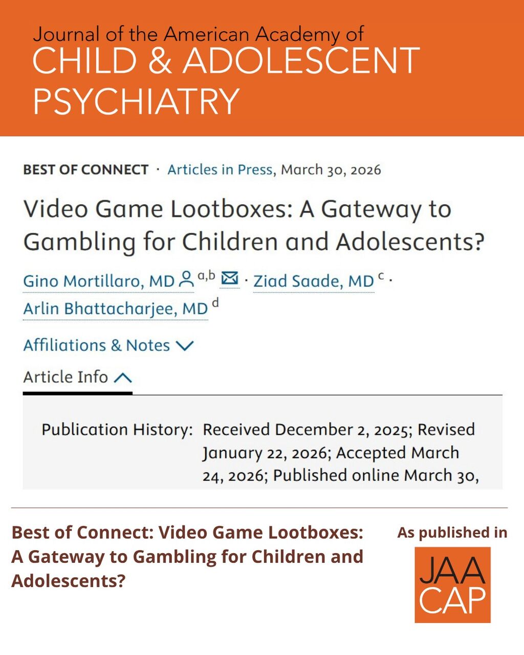 JAACAP AIP Video Game Lootboxes: A Gateway to Gambling for Children and Adolescents?