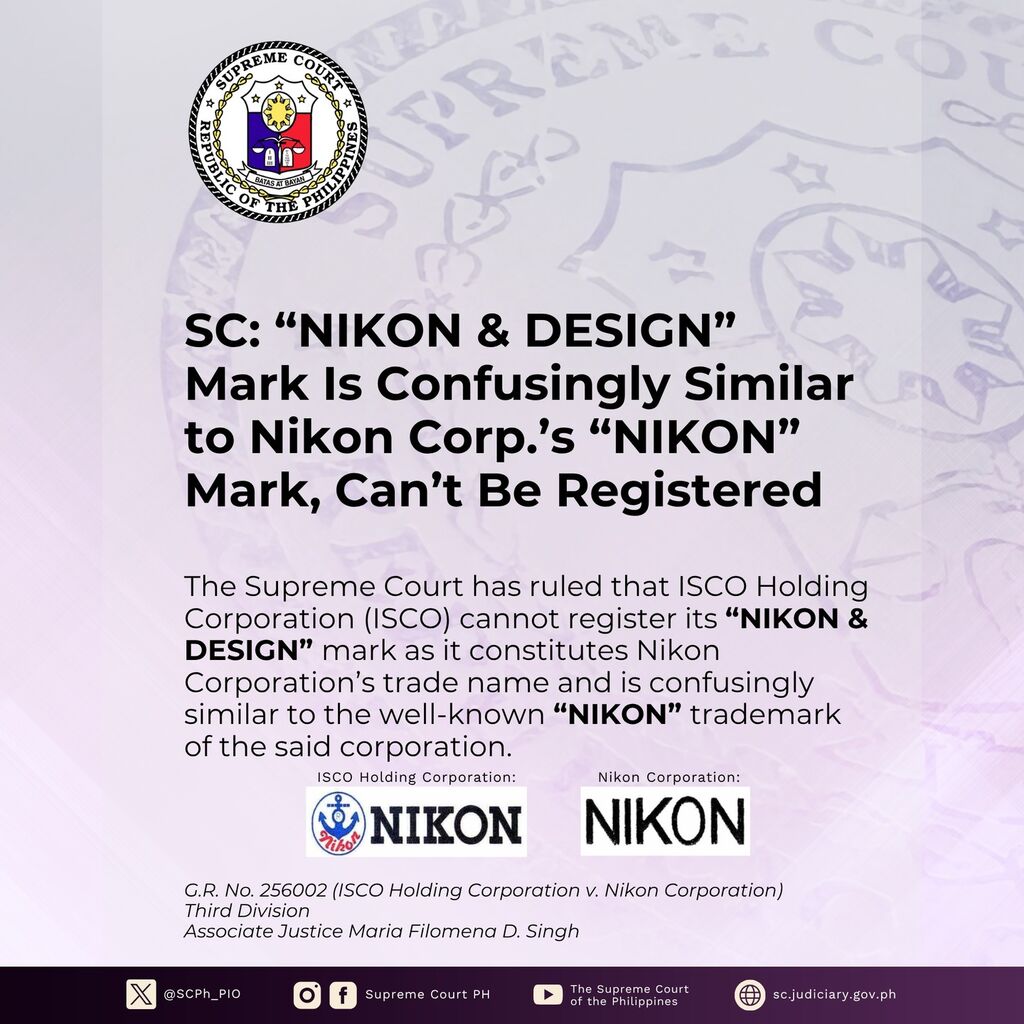 SC: &ldquo;NIKON & DESIGN&rdquo; Mark Cannot Be Registered for Being Confusingly Similar to &ldquo;NIKON&rdquo;