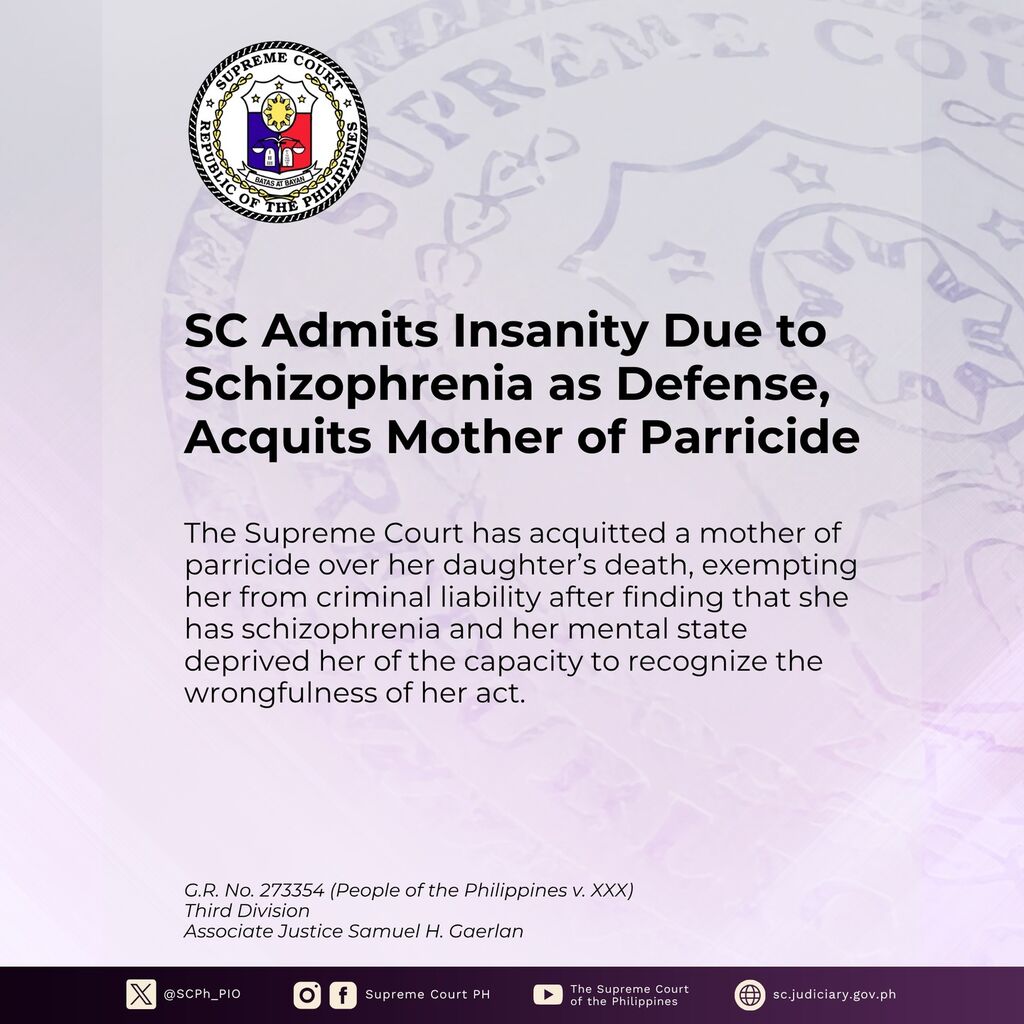 SC Clears Mother with Schizophrenia of Parricide, Cites Legal Insanity