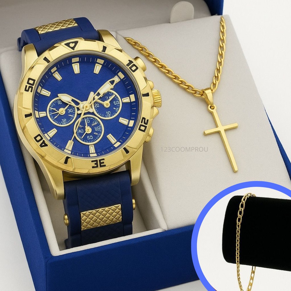 Kit corrente, rel&oacute;gio e pulseira 