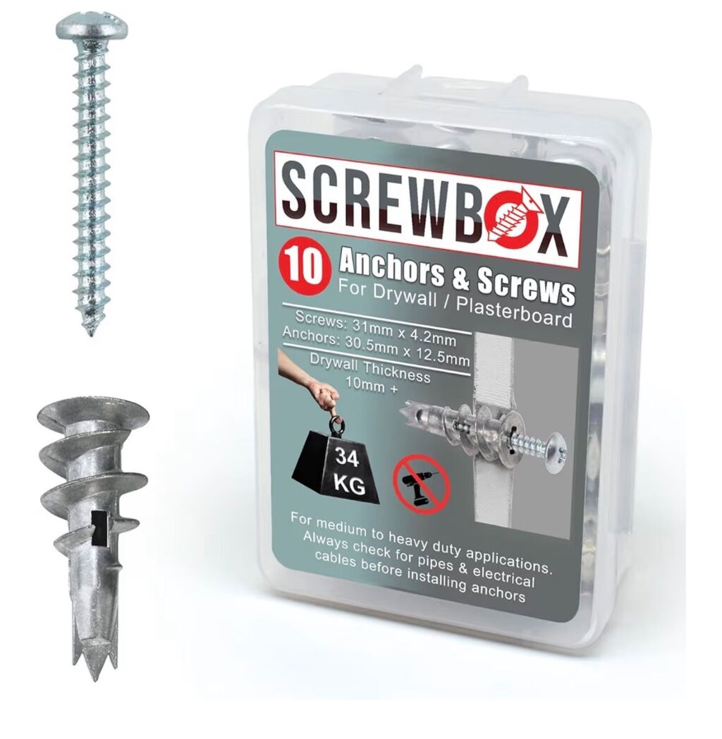 Plasterboard Fixings 10pcs Heavy Duty Drywall Anchors Screws 