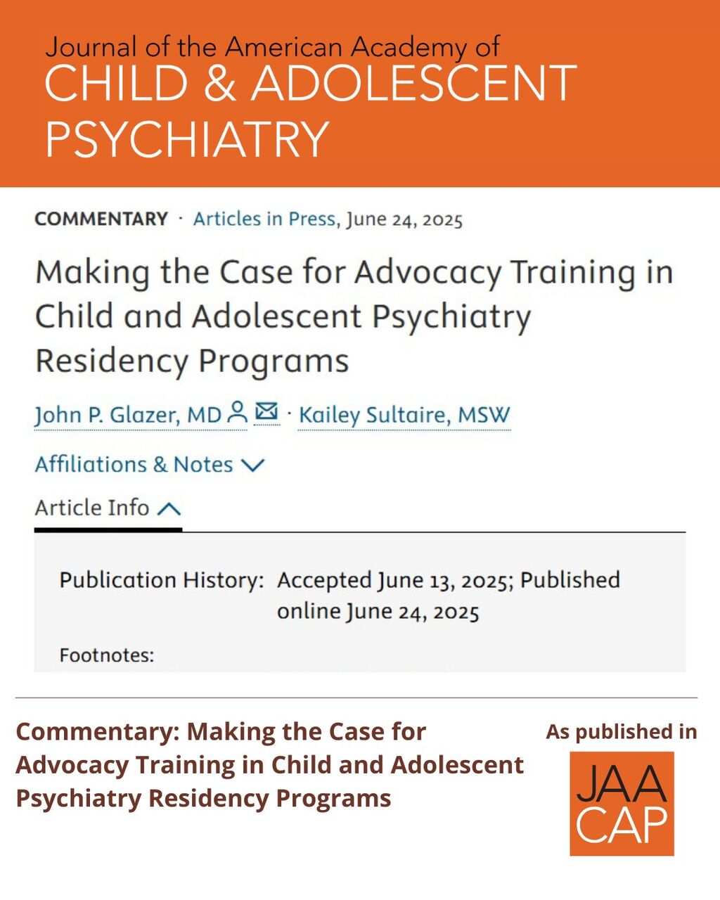 JAACAP 0526 Making the Case for Advocacy Training in Child and Adolescent Psychiatry Residency Programs