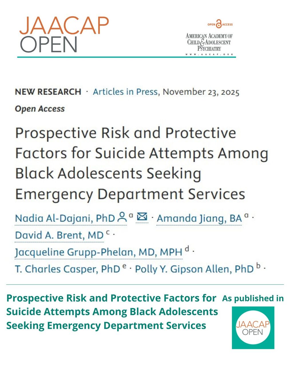 JO 0426 Prospective Risk and Protective Factors for Suicide Attempts Among Black Adolescents Seeking Emergency Department Services