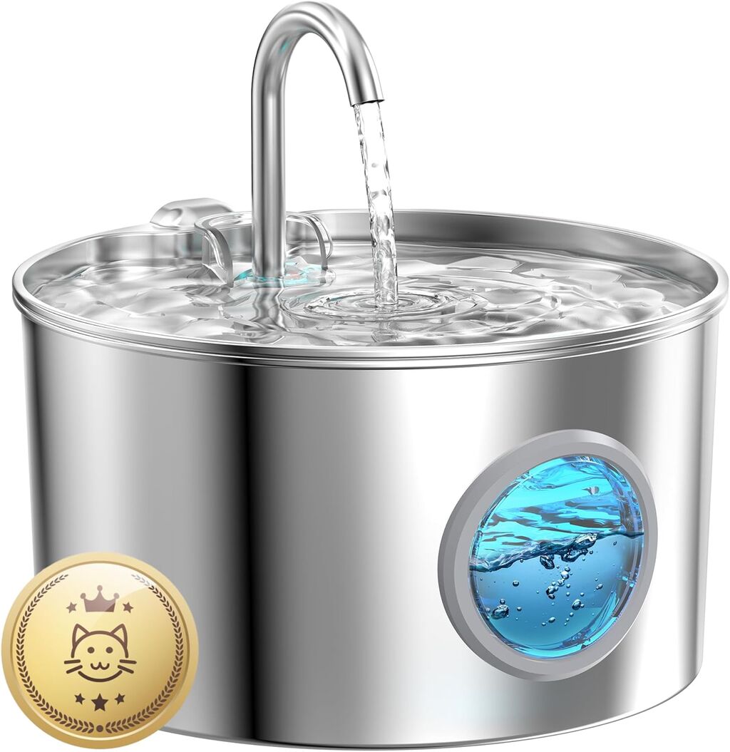 Cat Water Fountain Stainless Steel: 74oz/2.2L Cat Fountain for Drinking - Pet...
