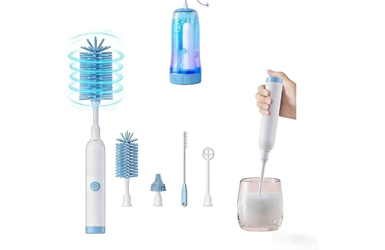 Portable Electric Silicone Bottle Brush Set, 7-in-1 UV Light USB Only $13.19! Code: UZVPXOYY