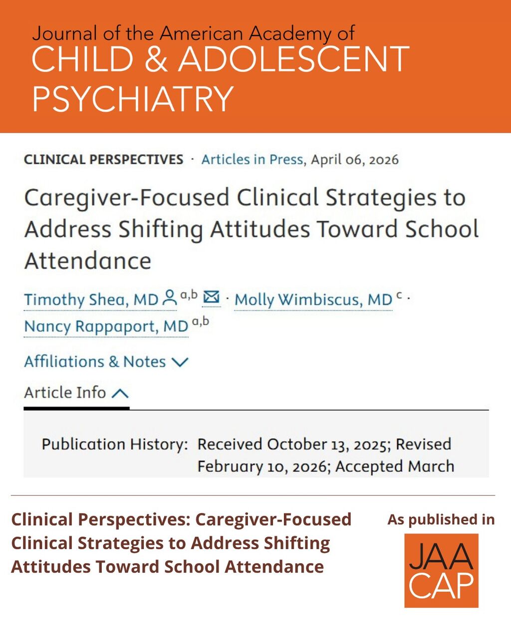 JAACAP AIP Caregiver-Focused Clinical Strategies to Address Shifting Attitudes Toward School Attendance