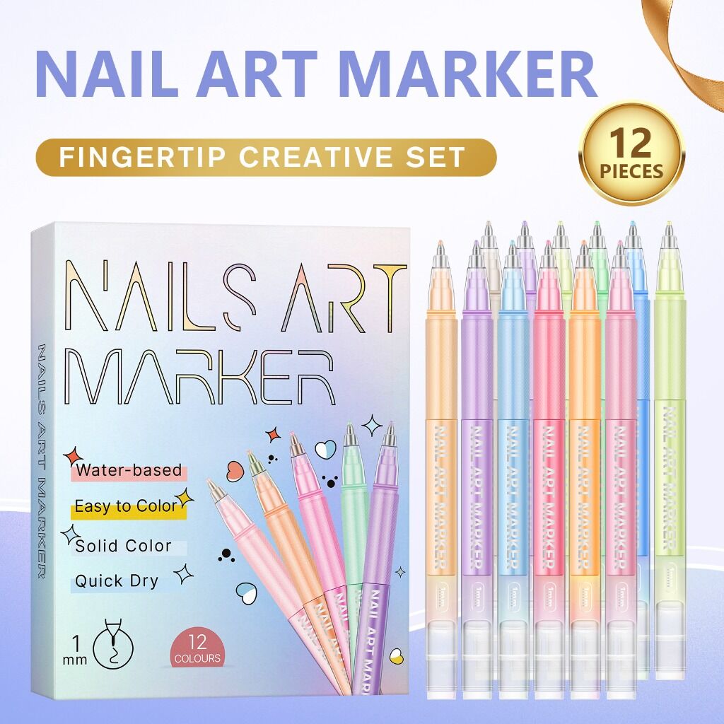 Nail Art Marker Pens 12 Colors Water-Based Quick Dry