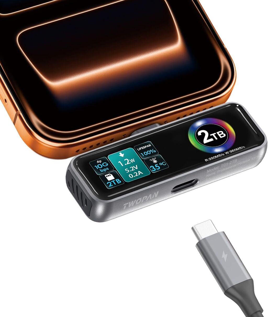 TWOPAN Magnetic Portable iPhone SSD for ProRes 4K 60fps Video, 2TB External H...