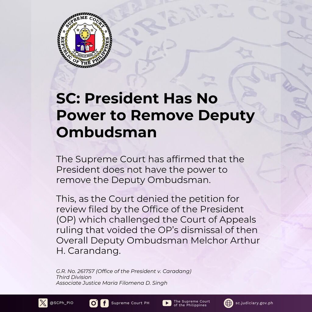 SC Affirms President has No Power to Remove Deputy Ombudsman