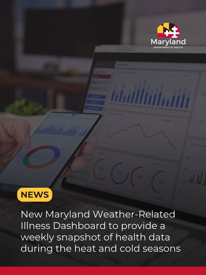 New Maryland Weather-Related Illness Dashboard to provide a weekly snapshot of health data during the heat and cold seasons. Click to learn more.