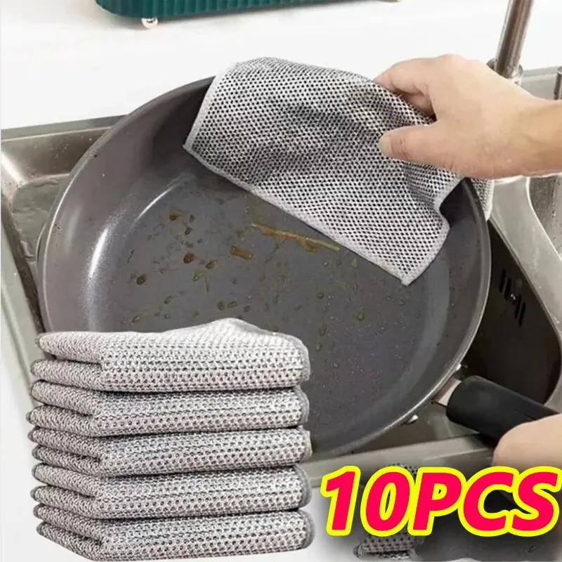 10pcs Magic Dishcloth Silver Wire Cleaning 