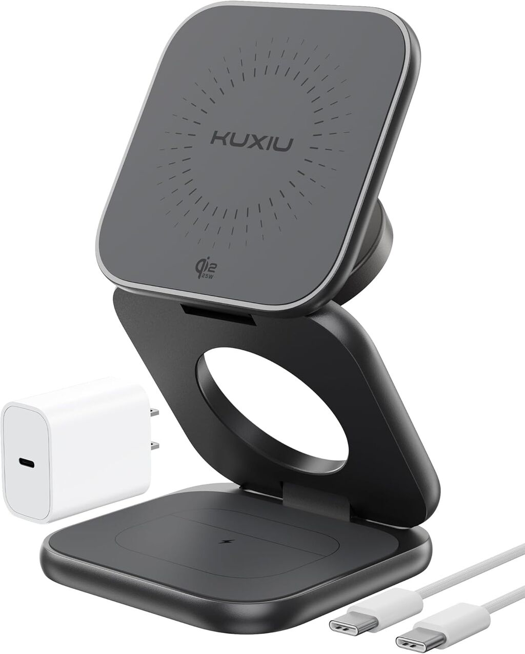 KU XIU Qi2.2 25W Magnetic Wireless Charger, Foldable 3 in 1 Travel Charging S...