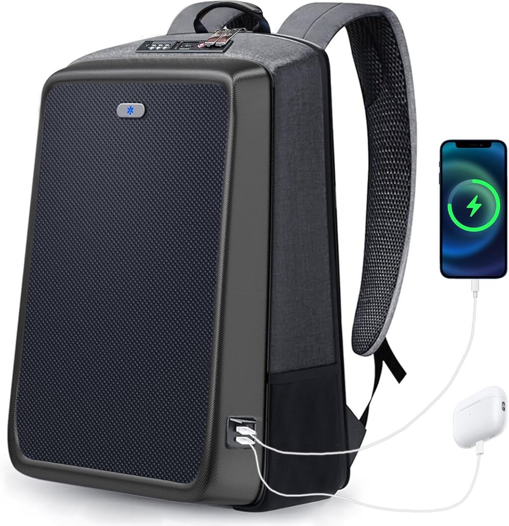 Solar Panel Travel Backpack Fits 15.6 Inch with Multiple USB Fast Charging, L...