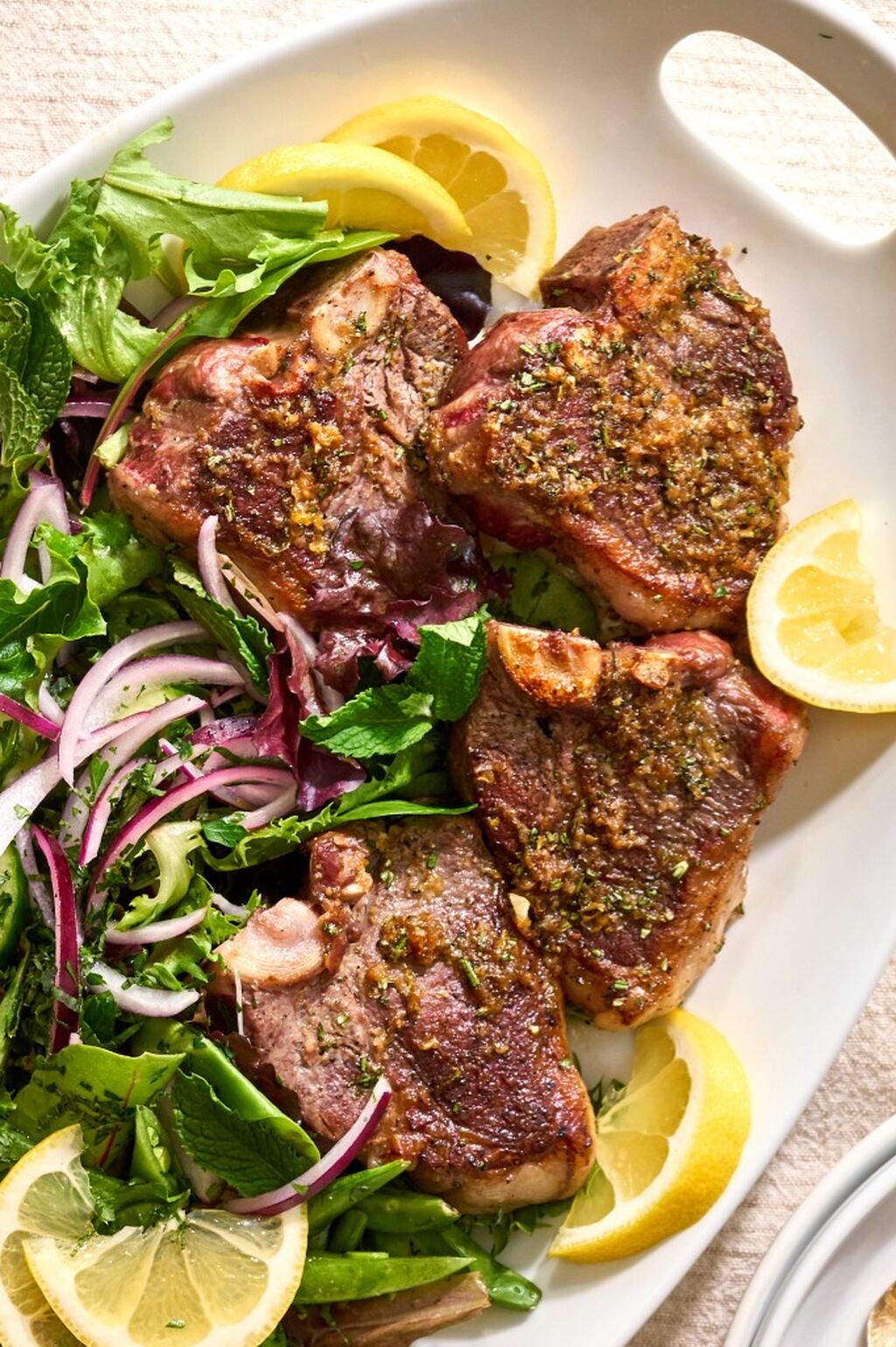 American Lamb Loin Chops with Lemony Mint Salad