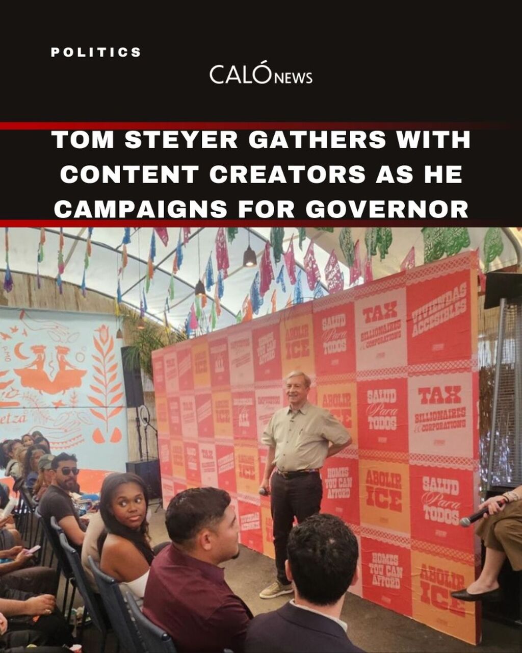 Tom Steyer gathers with content creators as he campaigns for governor