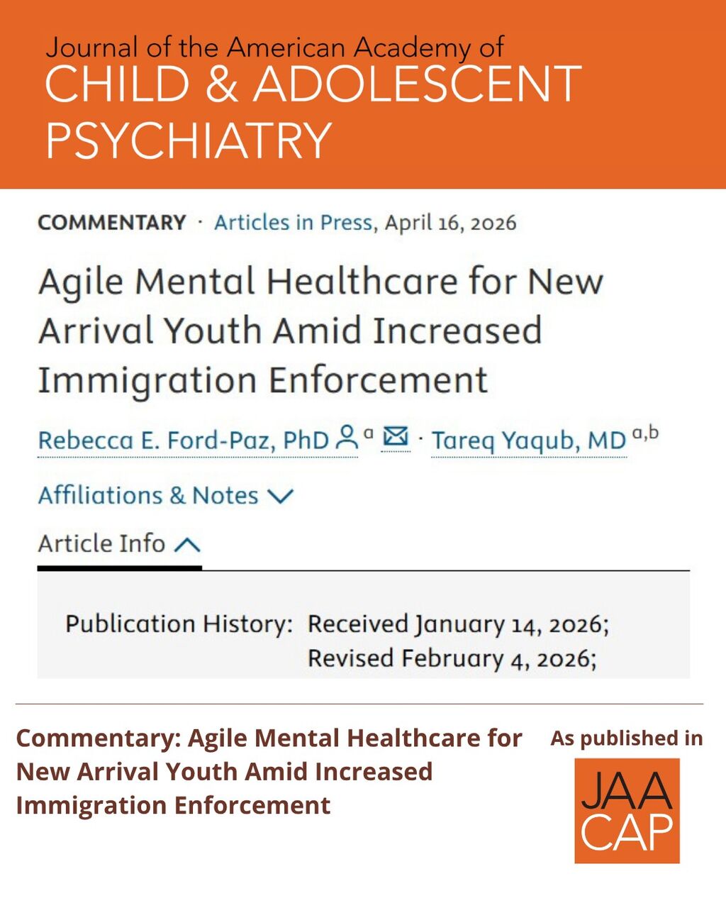 JO AIP Agile Mental Healthcare for New Arrival Youth Amid Increased Immigration Enforcement
