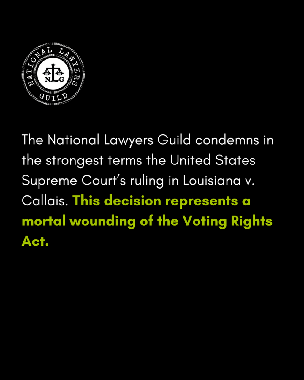 NLG Denounces SCOTUS&rsquo;s Ruling Eviscerating the Voting Rights Act 